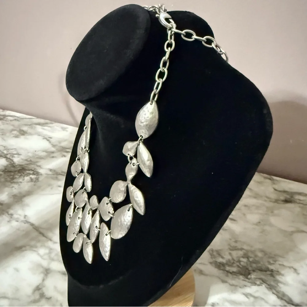 Chico's Silver Tone Leaf Bib Necklace